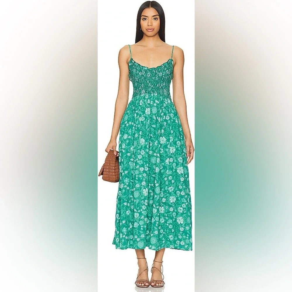 FREE PEOPLE  Sweet Nothings Midi Dress in Forest Combo Green, Size XL - Picture 11 of 12